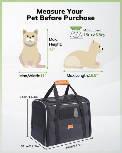 Cat Carrier - Cat Carrier Soft for Medium or Large Cats up to 20Lbs, with Dual-Sided Cushion, Secure Buckle and Foldable Bowl, Dog Carriers for Small Dogs - Pet Carrier (Dark Gray)